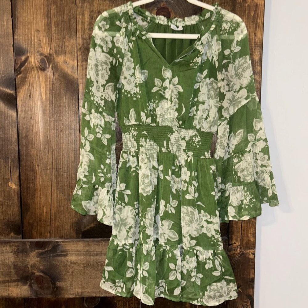 Nordstrom Elegant Green Floral Dress - XS